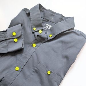 Le 31 Men's Blue-gray + Neon Yellow Buttons Long Sleeve Dress Shirt - Size Large